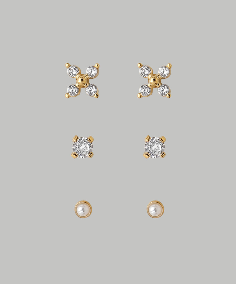 ビジュー×パールフラワーセットピアス[3ペアセット]