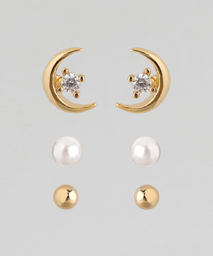 ビジュー×ムーンセットピアス[3ペアセット]