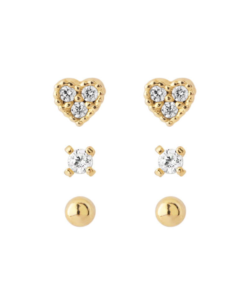 ビジューハートピアス[3ペアセット]