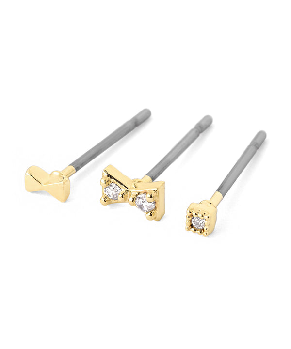 リボン×ビジューピアス[3ペアセット]