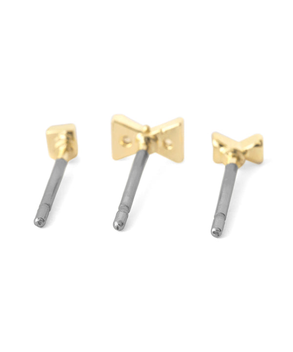 リボン×ビジューピアス[3ペアセット]