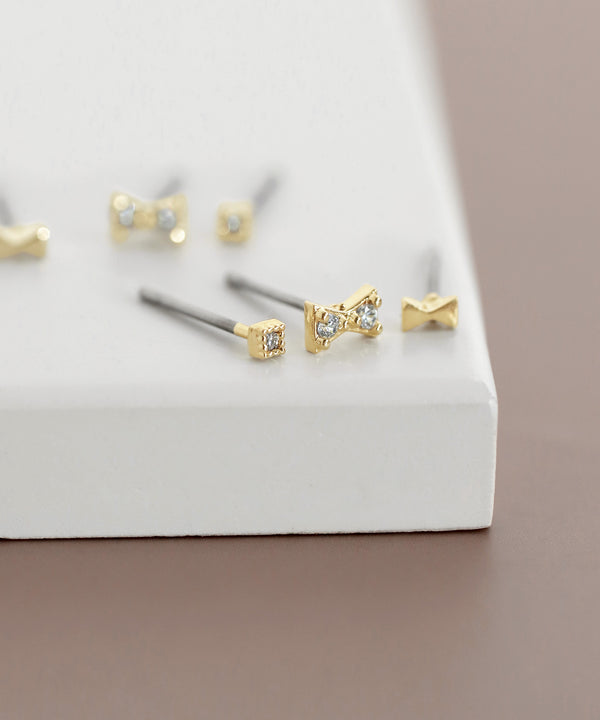 リボン×ビジューピアス[3ペアセット]