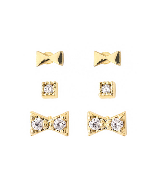 リボン×ビジューピアス[3ペアセット]