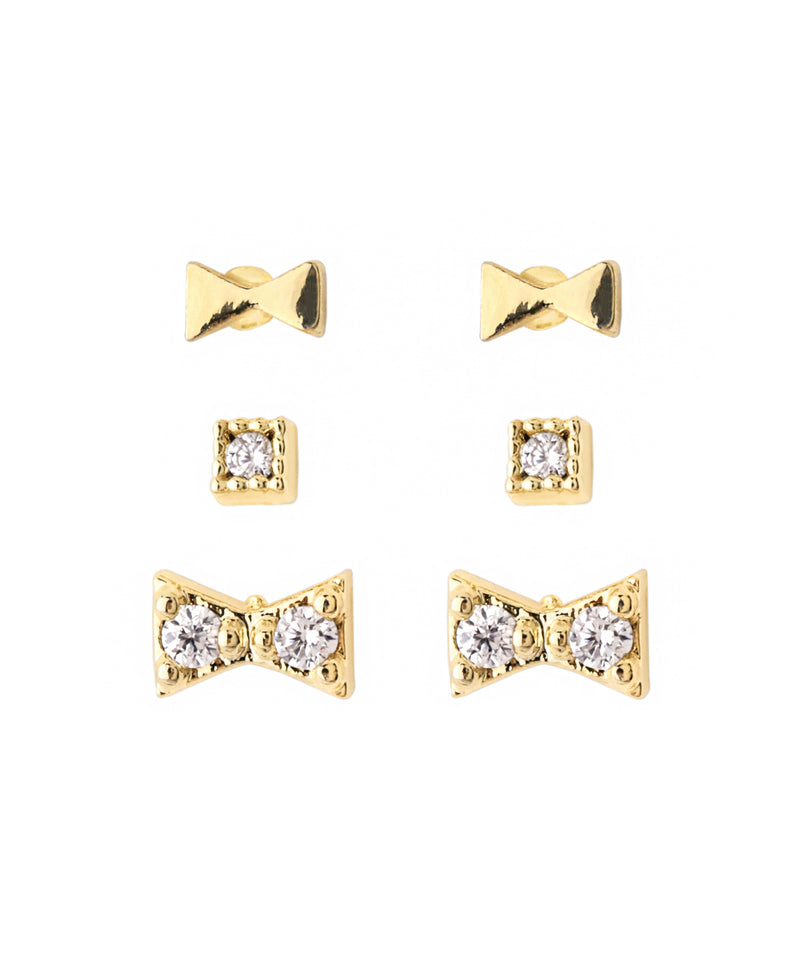 リボン×ビジューピアス[3ペアセット]