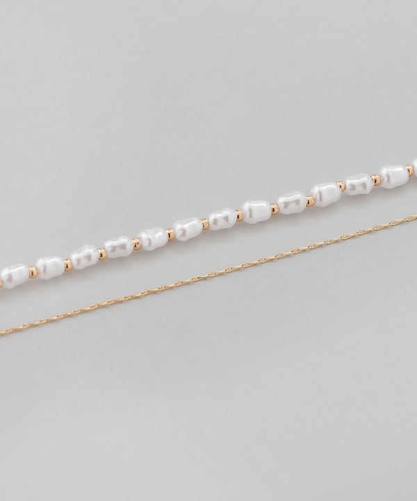 Mini pearl and design chain necklace (set of 2)