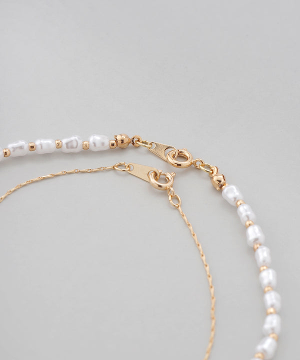 Mini pearl and design chain necklace (set of 2)