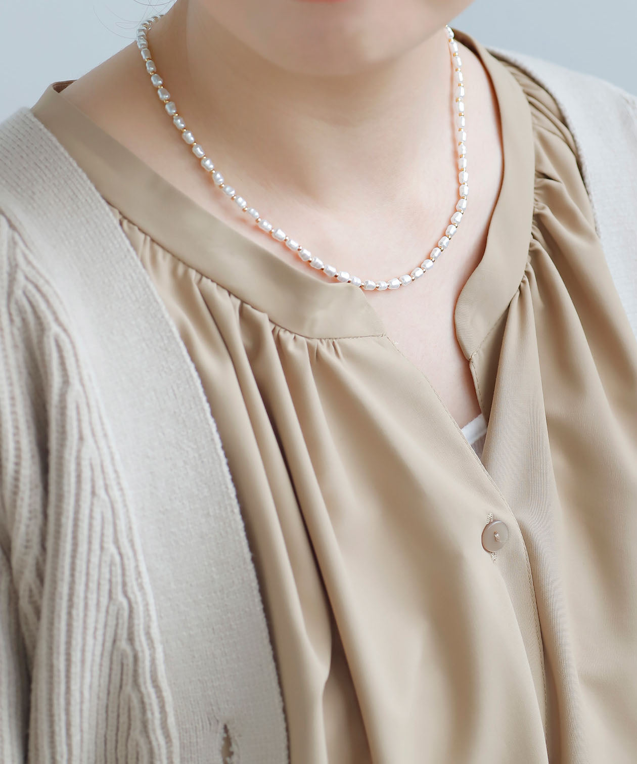 ANEMONE】ミニパール×デザインチェーンネックレス［2本セット