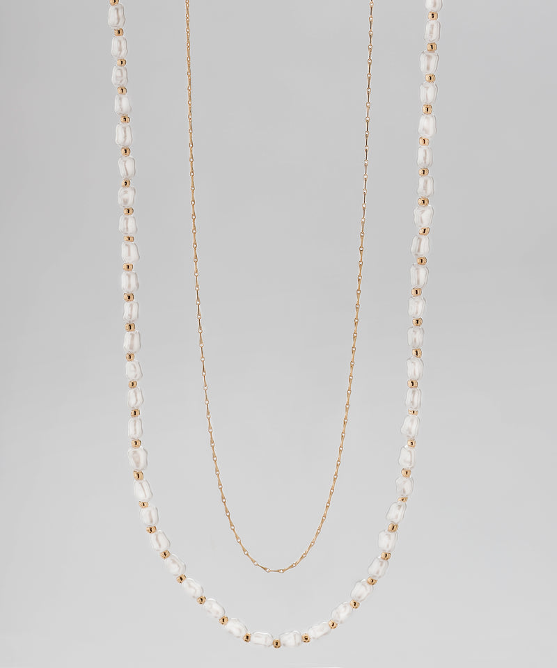 Mini pearl and design chain necklace (set of 2)