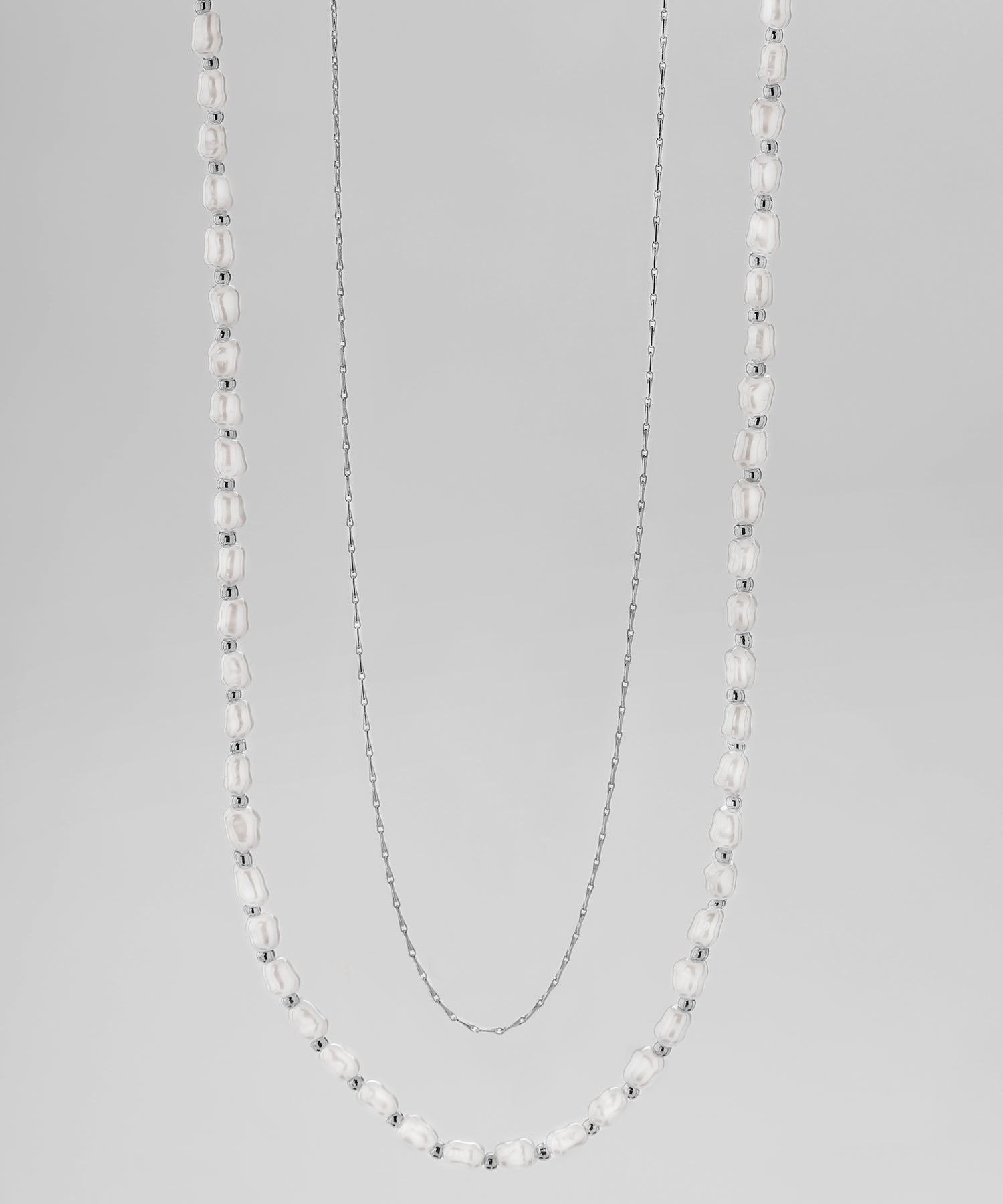 ANEMONE】ミニパール×デザインチェーンネックレス［2本セット