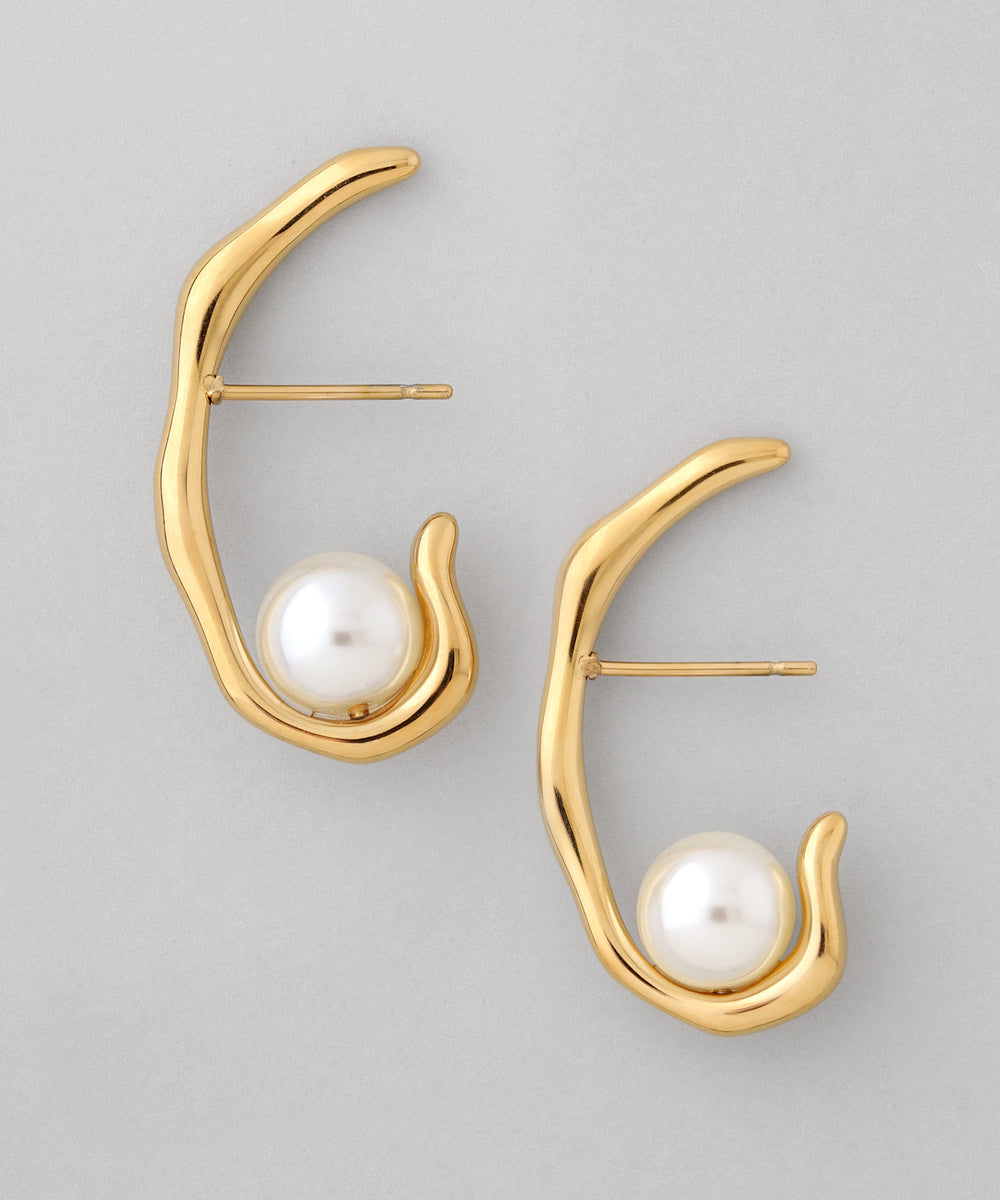 [mimi33] [Stainless Steel IP] Pearl x Nuance Line Cuff Earrings ...
