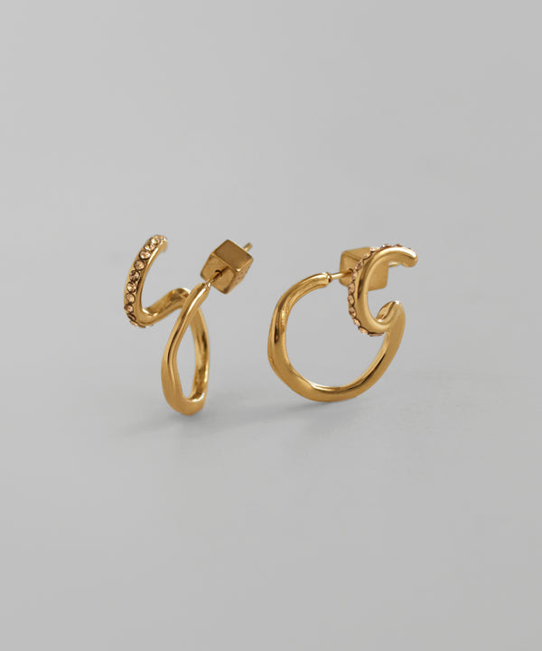 ダブルラインビジューピアス[ステンレス][Ownideal]