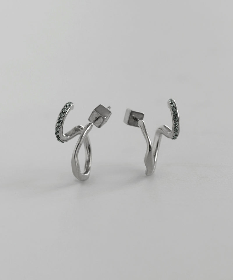 ダブルラインビジューピアス[ステンレス][Ownideal]