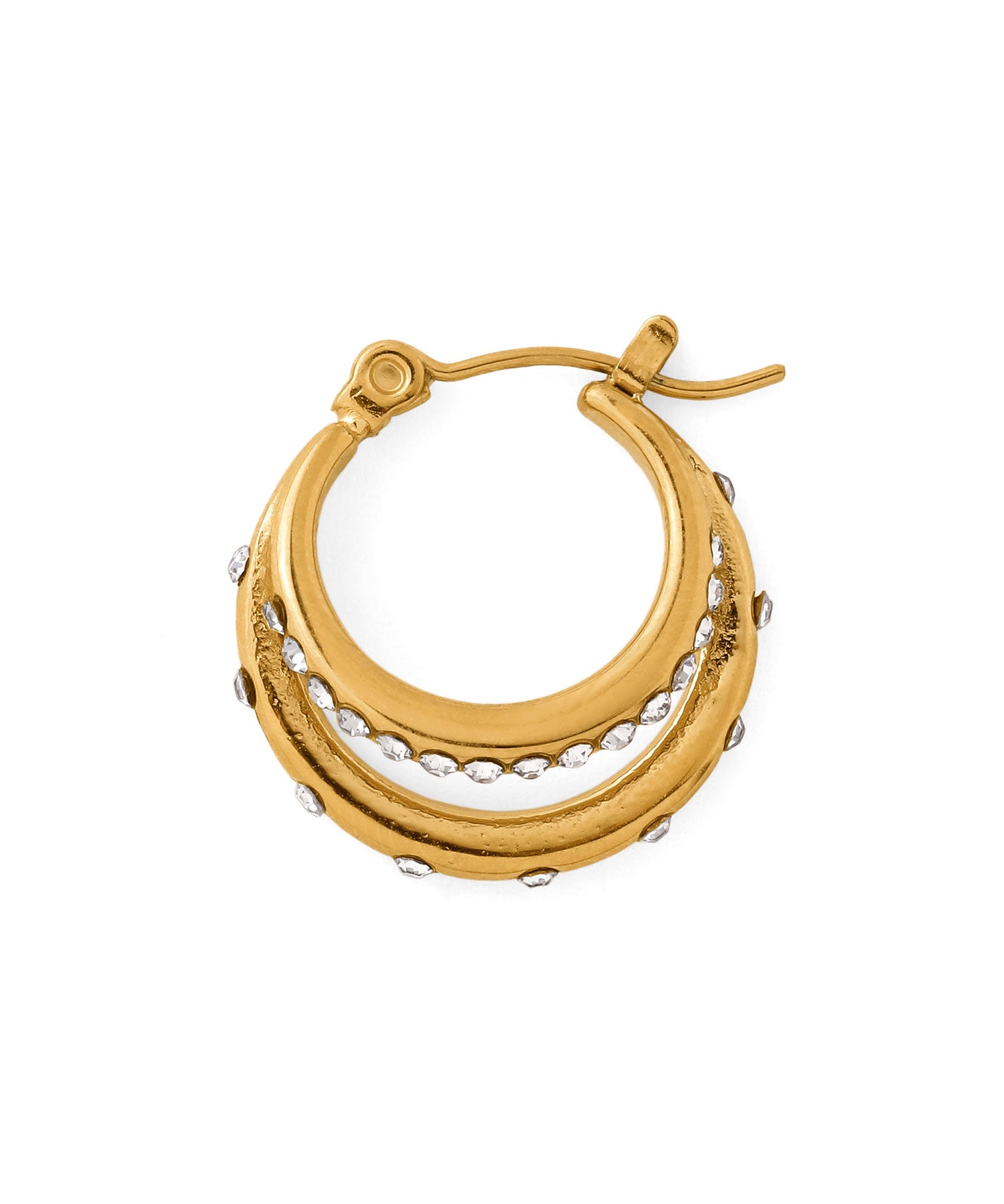 mimi33】ダブルラインビジューフープピアス[ステンレス][Ownideal