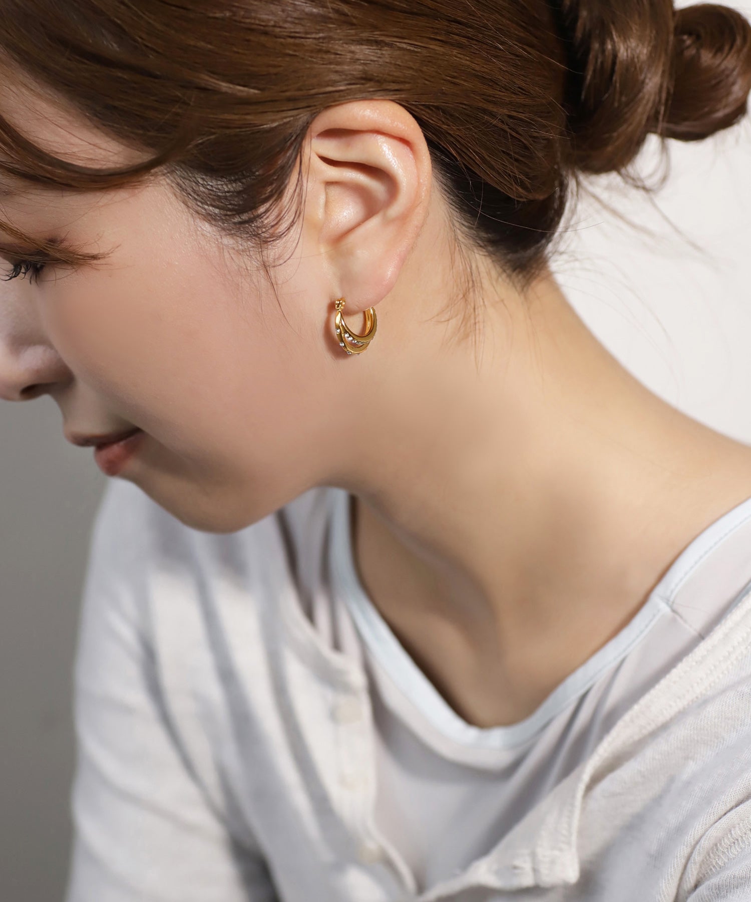 mimi33】ダブルラインビジューフープピアス[ステンレス][Ownideal
