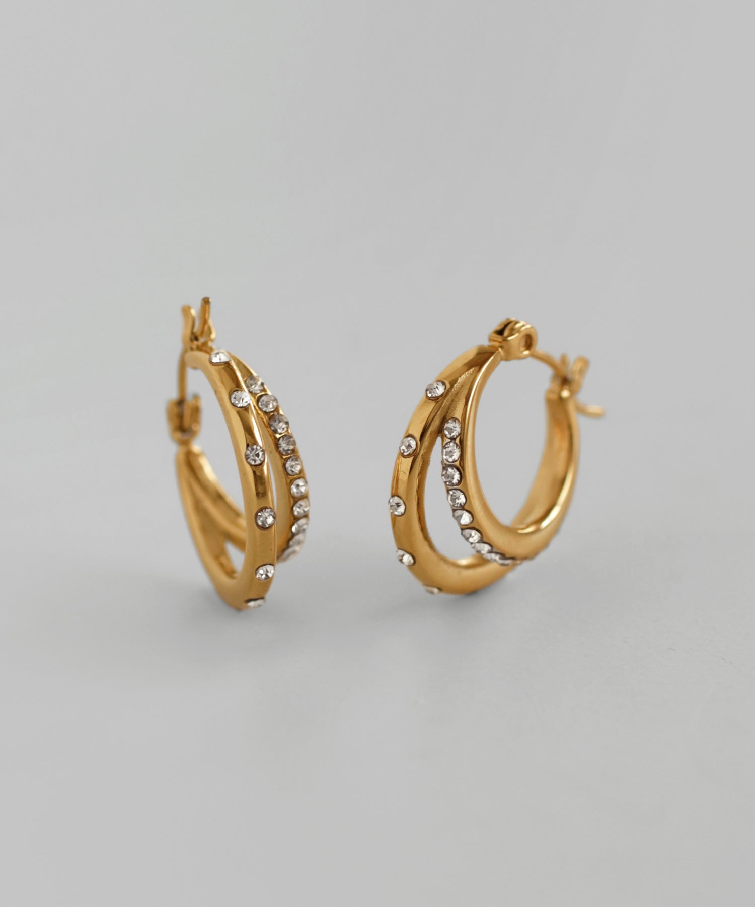 mimi33】ダブルラインビジューフープピアス[ステンレス][Ownideal