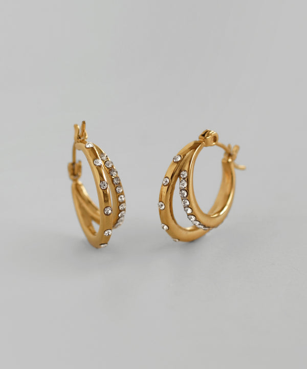 mimi33】ダブルラインビジューフープピアス[ステンレス][Ownideal