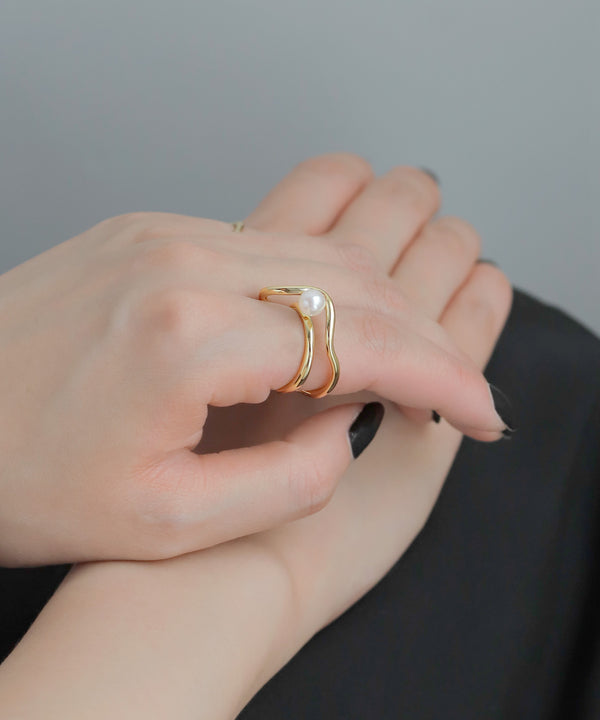 Pearl x Wave Line Ring