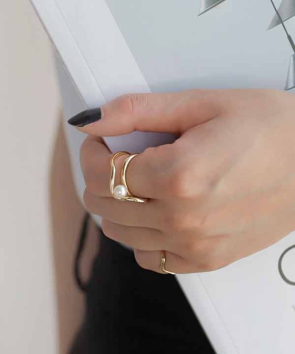 Pearl x Wave Line Ring