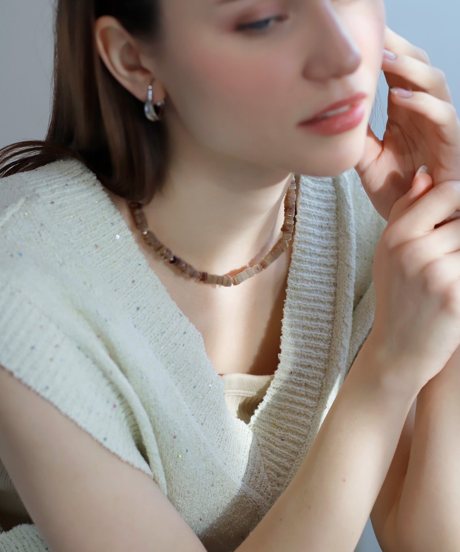 mimi33】スクエアストーンネックレス[silver925][Ownideal]｜アネモネ