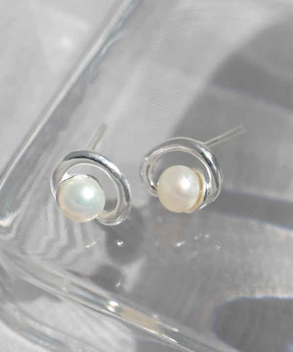 淡水パール×オーバルラインピアス[silver925]