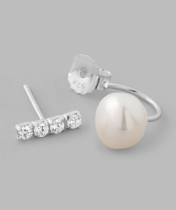 ビジューライン×パールバックキャッチピアス[silver925]