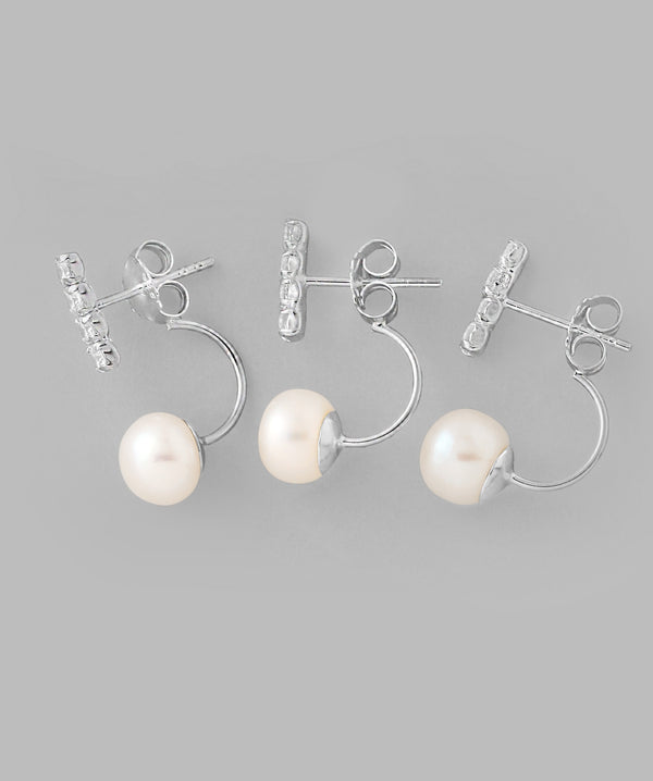 ビジューライン×パールバックキャッチピアス[silver925]