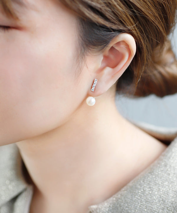 ビジューライン×パールバックキャッチピアス[silver925]