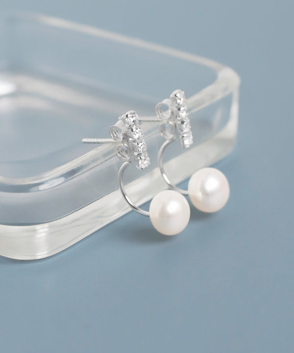 ビジューライン×パールバックキャッチピアス[silver925]