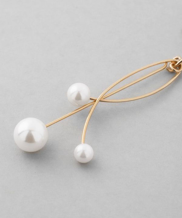 Pearl x Cross Line Earrings [K14GF]