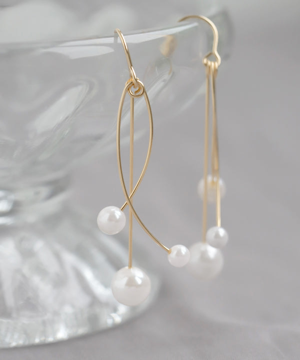 Pearl x Cross Line Earrings [K14GF]