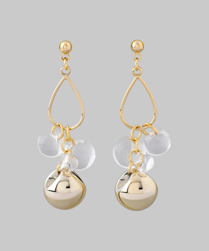 Clear x Metal Sphere Drop Line Earrings
