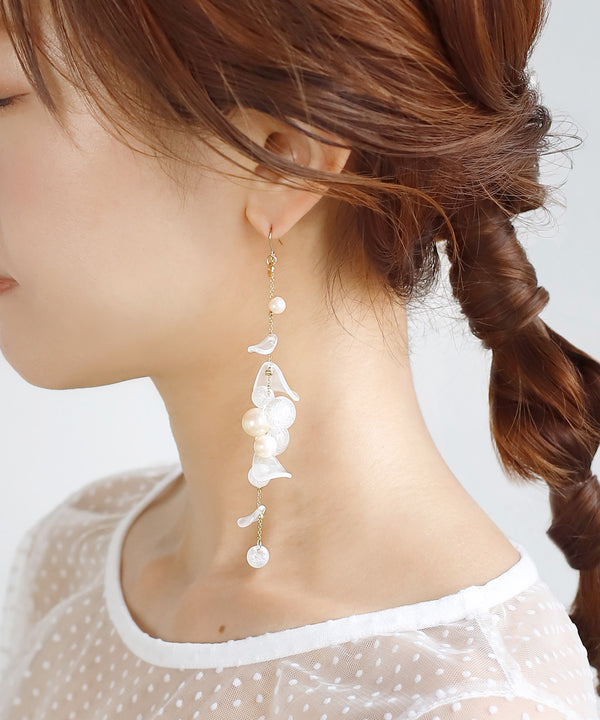 パール×ホワイトフラワーピアス[Hanayome]
