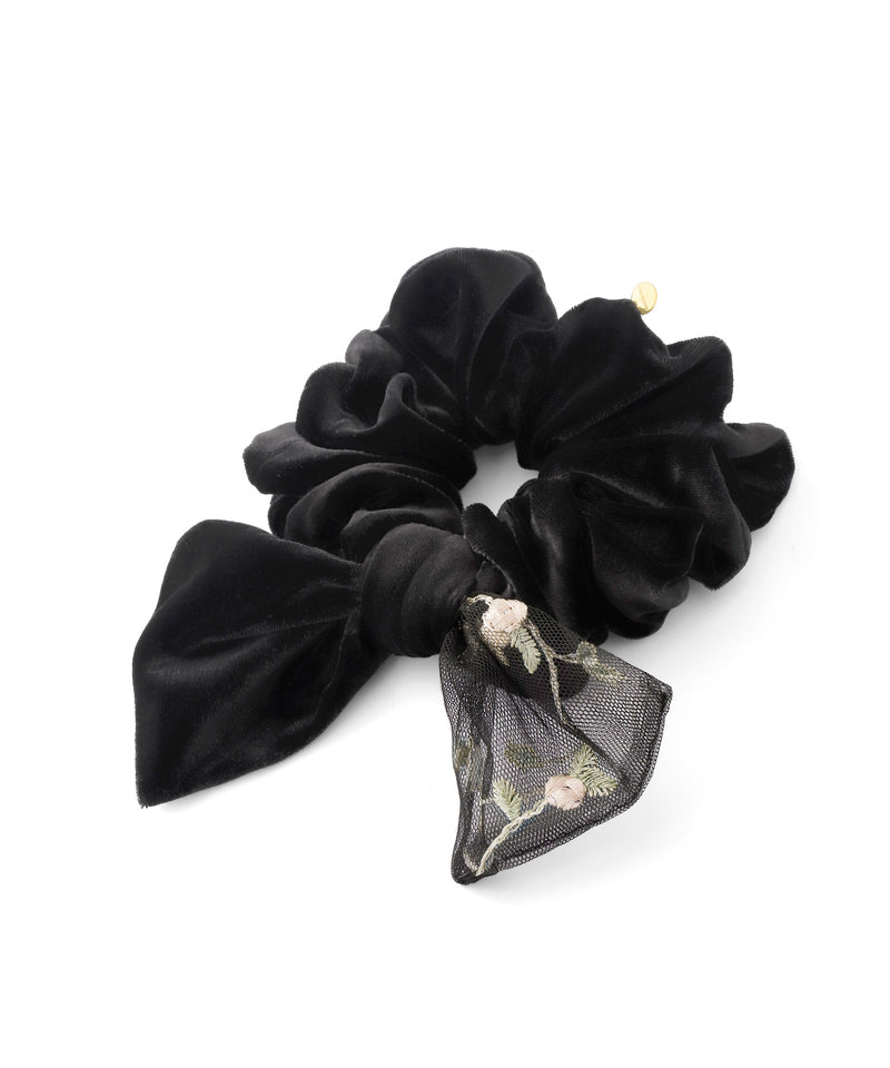 Embroidered lace x velvet ribbon scrunchie