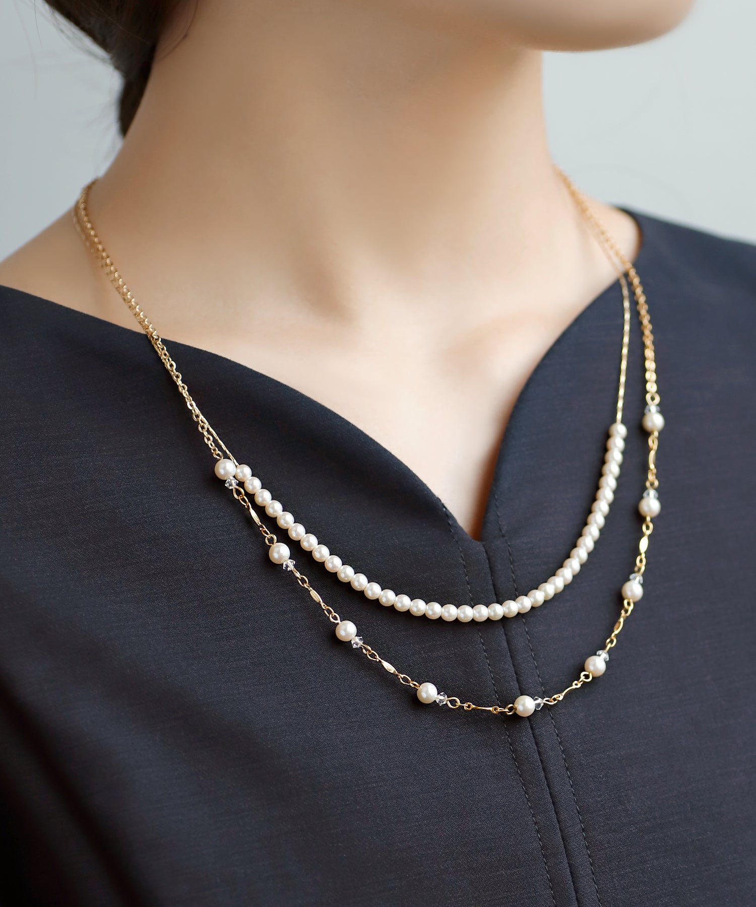 ANEMONE】パール×ビーズステーション2連ネックレス｜SANPO