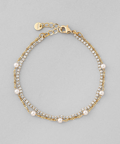 パール×ビジュー2連ブレスレット