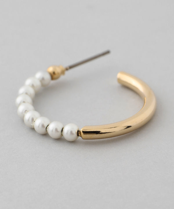 パール×メタルフープピアス