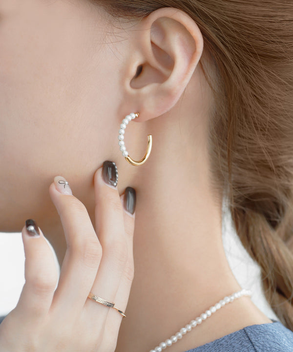 パール×メタルフープピアス