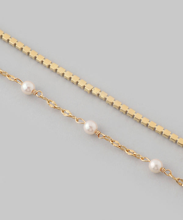 Pearl and bijou double necklace