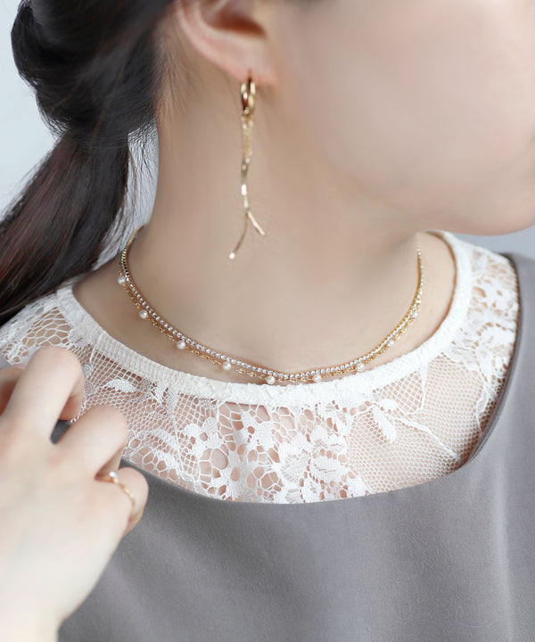 Pearl and bijou double necklace