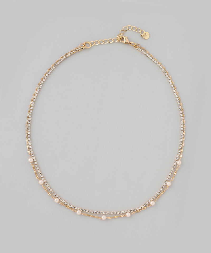 Pearl and bijou double necklace
