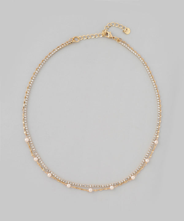 Pearl and bijou double necklace