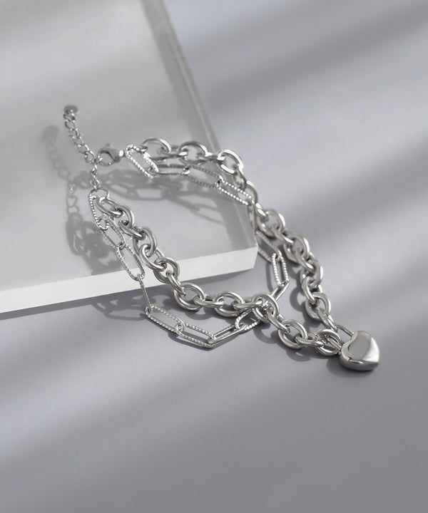 【ステンレス】ハート×ダブルチェーンブレスレット