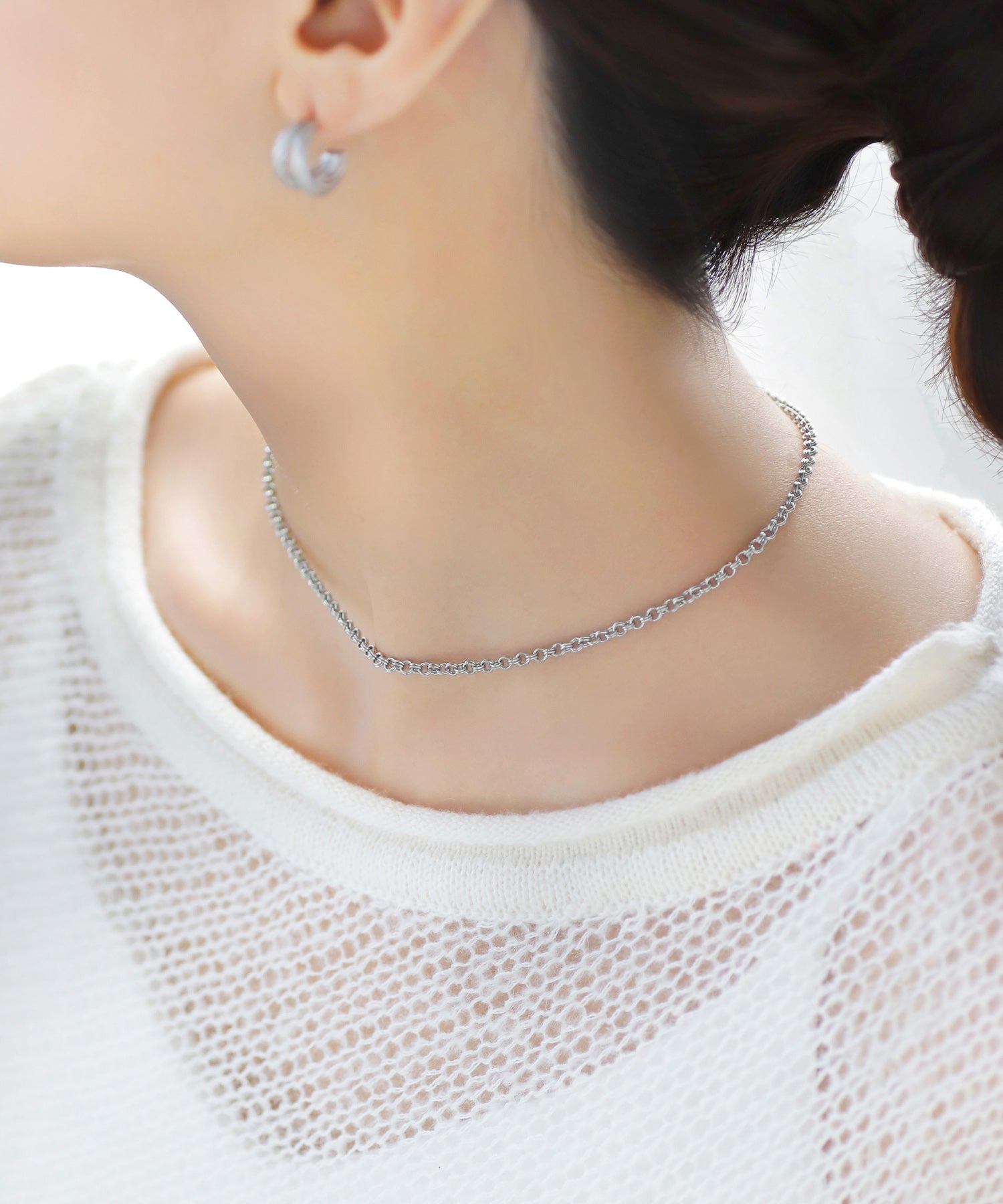 ANEMONE】【ステンレス】ダブルリングチェーンネックレス｜アネモネ