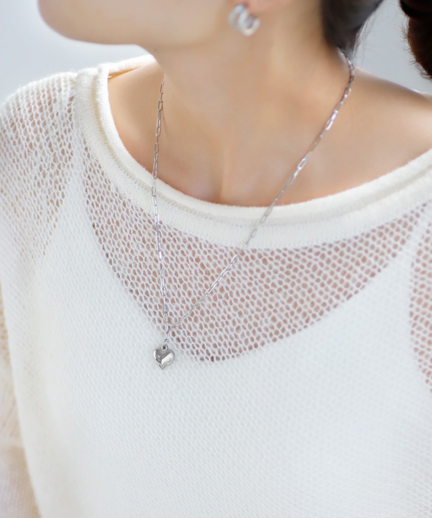 ANEMONE】【ステンレス】ハート×スクエアチェーンネックレス