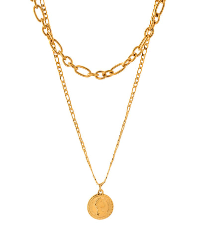 【ステンレス】コイン×チェーン3WAYネックレス