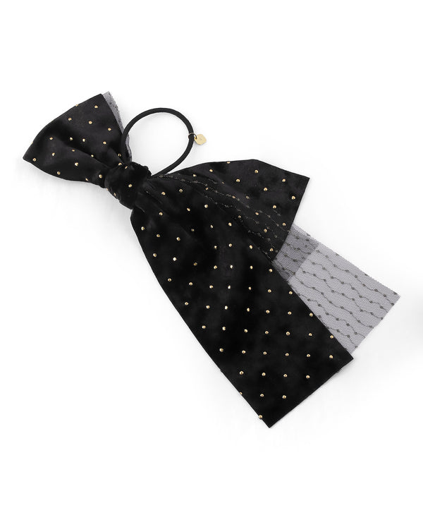 Polka Dot Velour and Lace Ribbon Hair Tie