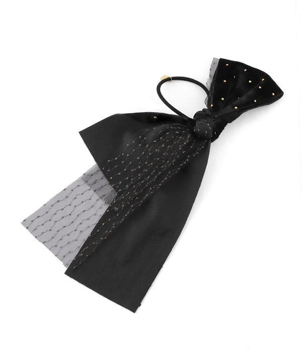 Polka Dot Velour and Lace Ribbon Hair Tie