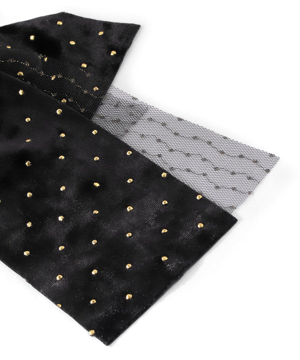 Polka Dot Velour and Lace Ribbon Hair Tie