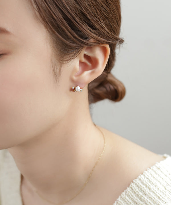 【ステンレス】パール×ビジューピアス