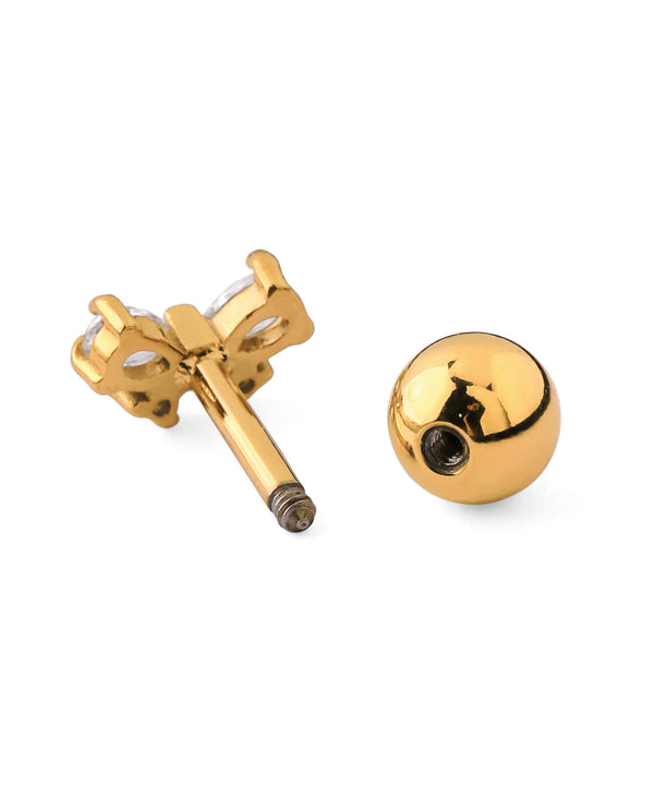 【ステンレス】ビジューリボンナンコツピアス